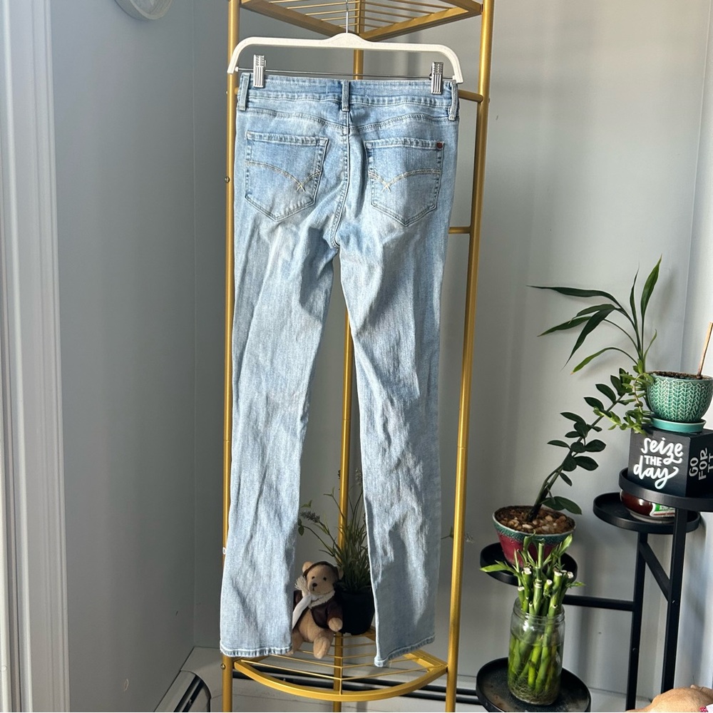 Bullhead Denim Co. Y2K light blue wash low rise skinny distressed jeans size 5 - Picture 2 of 7